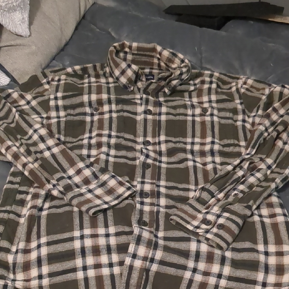Basic Editions Olive and Cream Checkered Shirt